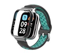 T-BLUER Correa compatible con Xiaomi Redmi Watch 3 Active,Pulsera Bicolor de Silicona Transpirable Acero Inoxidable Metal Marco Protector Accesorios para Redmi Watch 3 Active Negro Cian