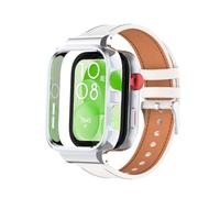 T-BLUER Correa de reloj compatible con Huawei Watch Fit 3, correa de repuesto de cuero con marco de metal para Huawei Watch Fit 3, color blanco