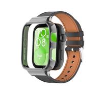 T-BLUER Correa de reloj compatible con Huawei Watch Fit 3, correa de repuesto de cuero con marco de metal para Huawei Watch Fit 3, color negro