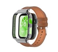 T-BLUER Correa de reloj compatible con Huawei Watch Fit 3, correa de repuesto de cuero con marco de metal para Huawei Watch Fit 3, color marrón
