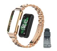 T-BLUER Correas compatibles con Huawei Band 9/8/7 Correa,Acero Inoxidable de Reemplazo de Metal Pulsera con Marco de Metal para Huawei Band 7/8/9 Mujer Hombre Oro Rosa