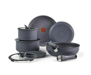 T-fal Ingenio Essentials - Juego de utensilios de cocina antiadherentes, 11 piezas, apto para horno, utensilios de cocina apilables, juego de ollas y sartenes, RV, camping, sartenes, mango
