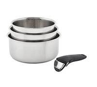 T-fal Ingenio - Juego de utensilios de cocina de acero inoxidable de 4 piezas, inducción, ollas y sartenes, RV, camping, horno, asador, apto para lavavajillas, mango desmontable, color plateado
