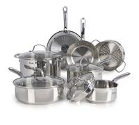 T-fal Juego de utensilios de cocina de acero inoxidable, 11 piezas, utensilios de cocina de inducción, aptos para horno hasta 260.0 °C, juego de cocina con sartenes, ollas y sartenes, horno holandés