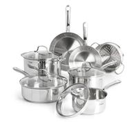 T-fal Juego de utensilios de cocina de acero inoxidable, 11 piezas, utensilios de cocina de inducción, aptos para horno hasta 260.0 °C, juego de cocina con sartenes, ollas y sartenes, horno holandés
