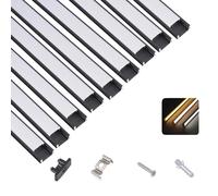 T&K Perfil de aluminio LED 9 x 1M negro en forma de U con cubierta opalina, tapas finales y clip de montaje, canal de aluminio, perfil angular anodizado para tiras y cintas LED