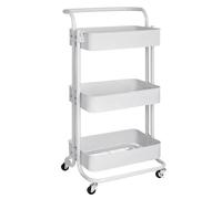 T-LoVendo Carro De Cocina Metalico Con Ruedas. Carrito auxiliar Multiuso.3 Cajones de Almacenamiento. 85x43x37cm. Ideal para Frutas, Verduras, Cocina, Salón, Oficina. Color Blanco
