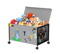T-LOVENDO.ES Caja de juguetes para niños, baúl de almacenamiento, con ruedas de 360°, cajón de juguetes con tapa para niños, niñas, peluches, ropa, dormitorio, sala de estar, de juegos, 70L
