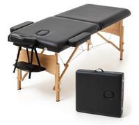 Camilla de masaje plegable portátil ligera profesional | 2 cuerpos con altura ajustable | acolchado espuma alta densidad | estructura madera | funda transporte incluida | Soporta hasta 200kg