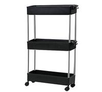 T-LOVENDO.ES Carro de Cocina Estrecho Alto con Ruedas. Carrito Auxiliar Organizador verdulero. Almacenaje Vertical cajones de plástico. 3 Niveles, Negro