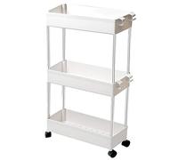 T-LOVENDO.ES Carro de Cocina Estrecho Alto con Ruedas. Carrito Auxiliar Organizador verdulero. Almacenaje Vertical cajones de plástico. (Blanco, Tres Baldas)