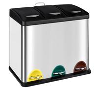 T-LOVENDO.ES Cubo de Basura reciclaje 3 compartimentos, Papelera triple de cocina, 3x 8 L, de acero, con pedal, tres colores. Fácil de limpiar.