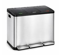 T-LOVENDO.ES Cubo de Basura Reciclaje 3 Compartimentos 3x15L Acero Inoxidable | Cubo Triple Pedales Independientes Antideslizantes | Contenedores Extraíbles | Tapa Cierre Suave | Cocina Oficina Hogar
