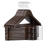 T-LOVENDO.ES Juego de 20 Perchas, Percha de Madera Maciza, Set de 20 Perchas, con Ranuras para Hombros, Barra Antideslizante para Pantalones, Gancho Giratorio 360°, para Todo Tipo de Ropa