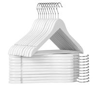 T-LOVENDO.ES Juego de 20 Perchas, Percha de Madera Maciza, Set de 20 Perchas, con Ranuras para Hombros, Barra Antideslizante para Pantalones, Gancho Giratorio 360°, para Todo Tipo de Ropa