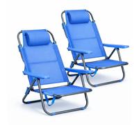 T-LOVENDO.ES Pack de 2 Sillas de Playa Reclinables Plegables con Reposacabezas | Sillas Portátiles para Jardín, Camping, Piscina, Terraza | Estructura de Acero Ligera y Tela Transpirable Resistente