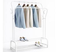 T-LOVENDO.ES Perchero Burro Doble Ropa Metálico Negro con Zapatero Inferior | Estante con Estructura Curva | Barra Colgador Resistente | Dormitorio Vestidor Entrada Organizador de Ropa y Zapatos