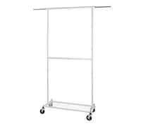 T-LOVENDO.ES Perchero Burro Metálico con Ruedas y Barra Extensible | Burro de Ropa Ajustable con Estante Inferior para Zapatos | Colgador Portátil para Dormitorio, Lavandería, Vestidor u Oficina