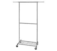 T-LOVENDO.ES Perchero Burro Metálico con Ruedas y Barra Extensible | Burro de Ropa Ajustable con Estante Inferior para Zapatos | Colgador Portátil para Dormitorio, Lavandería, Vestidor u Oficina