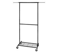 T-LOVENDO.ES Perchero Burro Metálico con Ruedas y Barra Extensible | Burro de Ropa Ajustable con Estante Inferior para Zapatos | Colgador Portátil para Dormitorio, Lavandería, Vestidor u Oficina