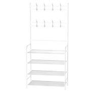 T-LOVENDO.ES Perchero Zapatero con estantería y Ganchos | Organizador de Entrada para Abrigos, Bolsos y Calzado | Mueble de Metal Resistente y Funcional para recibidor. 150x60x26cm.
