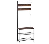 T-LOVENDO.ES Perchero Zapatero de Madera y Metal con estantería y Ganchos | Organizador de Entrada para Abrigos, Bolsos y Calzado | Mueble de Madera y Metal Resistente y Funcional para recibidor.