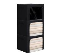 T-LOVENDO.ES Set de Tres Cajas de Almacenamiento, Ventana Transparente, Cierre Cremallera, 3X Cesta 2 Asas, Cajón Mantas Ropa, Estructura Metal, Base MDF, Cofre Tela, Organizador, Dormitorio Salón