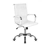 T-LOVENDO.ES Silla de Oficina o escritorio Blanca de Diseño Moderno y elegante - Ergonomica y Reclinable - de Piel Cuero Sintetico. Ideal Sala de reuniones