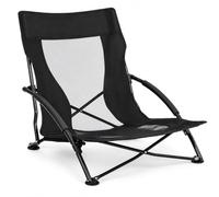 T-LOVENDO.ES Silla Plegable Baja de Playa y Camping/Portátil y Compacta/Respaldo Transpirable/Reposabrazos Acolchados/Estructura de Acero Robusta/Patas Antideslizantes/hasta 150 kg