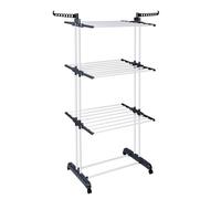 T-LOVENDO.ES Tendedero Vertical Plegable De Alta Capacidad de Ropa - 4 Niveles con Barras de Acero Inoxidable con Dos Alas Laterales Amplio Espacio para Secar. Ruedas Incluidas. Gris.