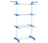 T-LOVENDO.ES Tendedero Vertical Plegable De Alta Capacidad de Ropa - 4 Niveles con Barras de Acero Inoxidable con Dos Alas Laterales Amplio Espacio para Secar. Ruedas Incluidas. Azul.