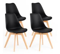 T-LoVendo Pack de 4 Sillas Comedor Nórdico, Sillas de Cocina Nórdicas con Patas de Madera Maciza de Haya y Asiento Acolchado y Tapizado, Respaldo Ergonómico (Negro)