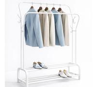 T-LoVendo Perchero Burro Doble Ropa Metálico Negro con Zapatero Inferior | Estante con Estructura Curva | Barra Colgador Resistente | Dormitorio Vestidor Entrada Organizador de Ropa y Zapatos