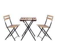 T-LoVendo Set de 3 Muebles de Mesa y 2 Sillas, Jardín, Exterior, Plegables, Metal y Madera, para Terraza Estilo Retro, Estructura de Acero, tipo Bistró, Patas Antideslizantes, Balcones Pequeños,