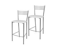 t m c s Tommychairs - Set 2 taburetes Elena para Cocina y Bar, con Estructura en Acero Pintado Color Aluminio y Asiento tapizado en Polipiel Color Blanco