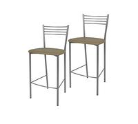 t m c s Tommychairs - Set 2 taburetes Elena para Cocina y Bar, con Estructura en Acero Pintado Color Aluminio y Asiento tapizado en Polipiel Color cappuchino