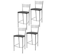 t m c s Tommychairs - Set 4 taburetes Elena para Cocina y Bar, con Estructura en Acero Pintado Color Aluminio y Asiento tapizado en Polipiel Color Gris Oscuro