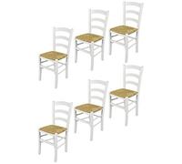 t m c s Tommychairs - Set 6 sillas Venezia para Cocina y Comedor, Estructura en Madera de Haya barnizada Color Blanco y Asiento en Paja