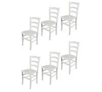 t m c s Tommychairs - Set 6 sillas Venezia para Cocina y Comedor, Estructura en Madera de Haya barnizada Color Blanco y Asiento en Madera