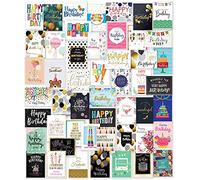 T&M Quality Designs LLC Surtido único de tarjetas de feliz cumpleaños, paquete múltiple de 50 con 25 sobres blancos y 25 marrones y calcomanías, notas grandes de 5 x 7 pulgadas, interior en blanco