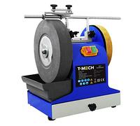 T-Mech Afilador de Cuchillo Eléctrico Profesional Comercial para Corte en Húmedo con Disco para Afilar Herramientas Hojas Achas y Refinar Bordes con Piedra Aceitada y Limpiametales Gratis 200W 230V