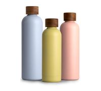 T&N Botella térmica de acero inoxidable, 500 ml, 0,5 l, con tapa de madera de acacia, botella de agua aislada, a prueba de fugas en ácido carbónico, botella isotérmica de 500 ml, color amarillo limón