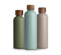 T&N Botella térmica de acero inoxidable de 1 litro, con tapa de madera de acacia, botella de agua aislada, a prueba de fugas en ácido carbónico, termo de 1000 ml, color turquesa