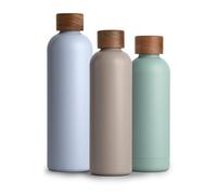 T&N Termo de acero inoxidable de 750 ml, con tapa de madera de acacia, con tapa de madera de acacia, botella de agua aislada, a prueba de fugas en ácido carbónico, termo de 750 ml, color gris