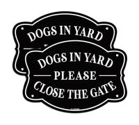 T&R Letrero con texto en inglés «Dogs in Yard Please Close the Gate», 2 unidades, 9.5 x 6.8 pulgadas, libre de óxido, reflectante de aluminio .040, protección UV, impermeable, resistente a la