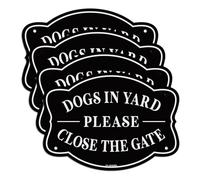 T&R Letrero con texto en inglés "Dogs in Yard Please Close the Gate", paquete de 4, 9.5 x 6.8 pulgadas, libre de óxido, aluminio .040, reflectante, protección UV, impermeable, resistente a la