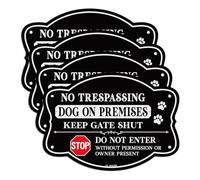 T&R Letrero con texto en inglés "No Trespassing Dog On Premises" Keep Gate Shut Do Not Enter - Paquete de 4 - 9.5 x 6.8 pulgadas libre de óxido .040 aluminio reflectante - Protección UV, impermeable,