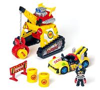 T-RACERS Turbo Crane - Grúa con pinza, piloto y coche exclusivo y accesorios, Pista de coches de juguete