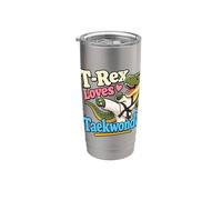 T-rex ama el taekwondo divertido dinosaurio de artes marciales Vaso térmico de acero inoxidable de doble pared