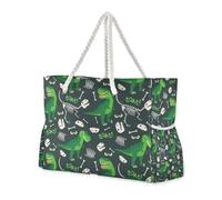 T Rex and Dino Bones Roar - Bolsa de mano resistente y lavable con bolsillos laterales, bolsa de playa, a prueba de arena, para exteriores, con portavasos en el lateral